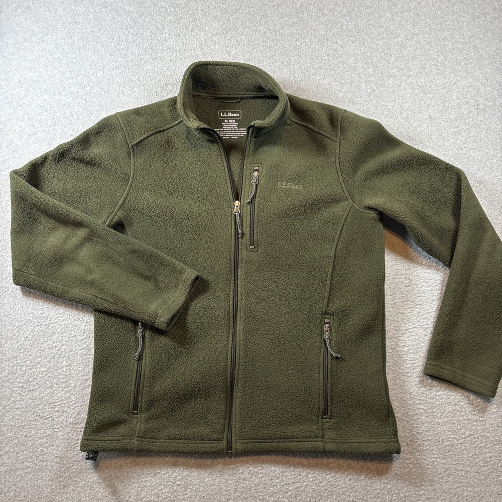 LL BEAN Green Full Zip Fleece Men's M Classic Outdoor Hiking 100% Polyester